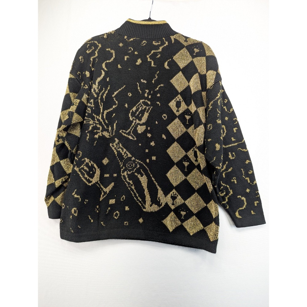 Justin Allen Vintage Black Gold Champagne Harlequin Metallic Knit Sweater USA - Picture 2 of 12
